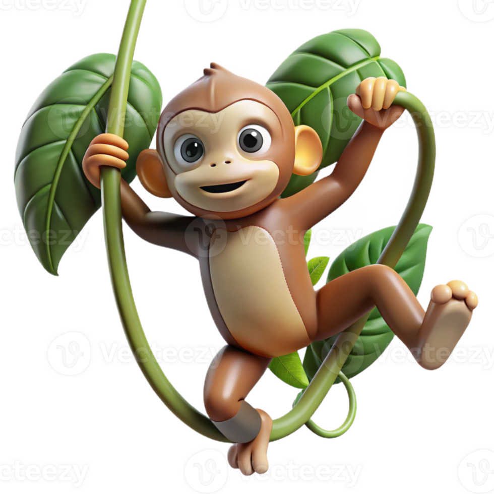 extraordinary classic A curious monkey swinging through jungle vines, dynamic pose, comic book style original png