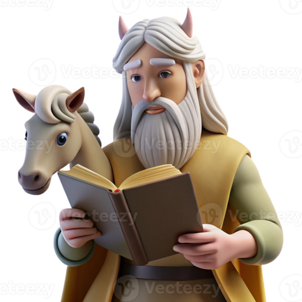 wonderful abstract A wise centaur, with a long, flowing white beard, reading from an ancient tome, beneath the canopy of a giant, glowing oak tree. Renaissance painting style high quality png