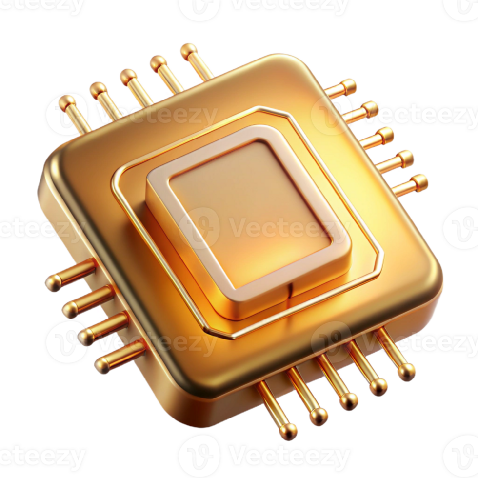 stunning modern A close-up of a microchip with intricate circuits, reflecting a golden, warm light. Macro photography, technological style premium png