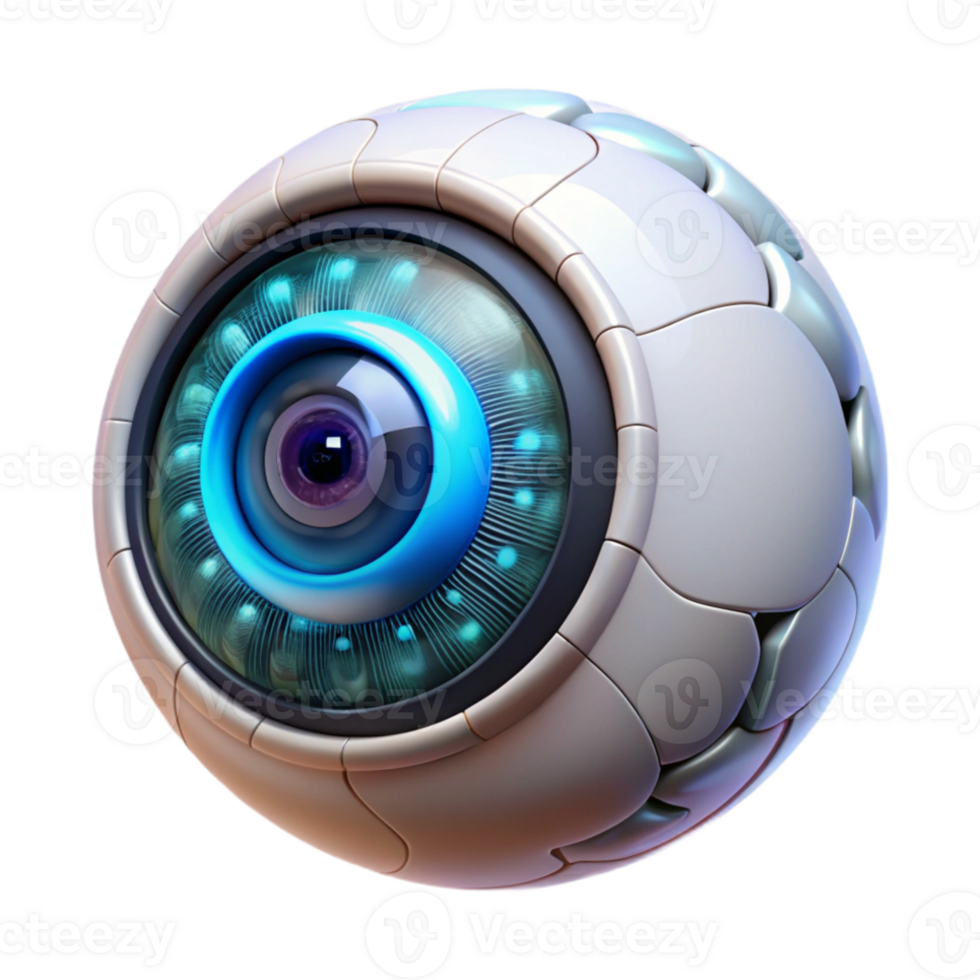 dramatic contemporary A close-up of a bionic eye with intricate mechanical and biological components, reflecting a bright, clinical white light. Biopunk, anatomical illustration style professional png