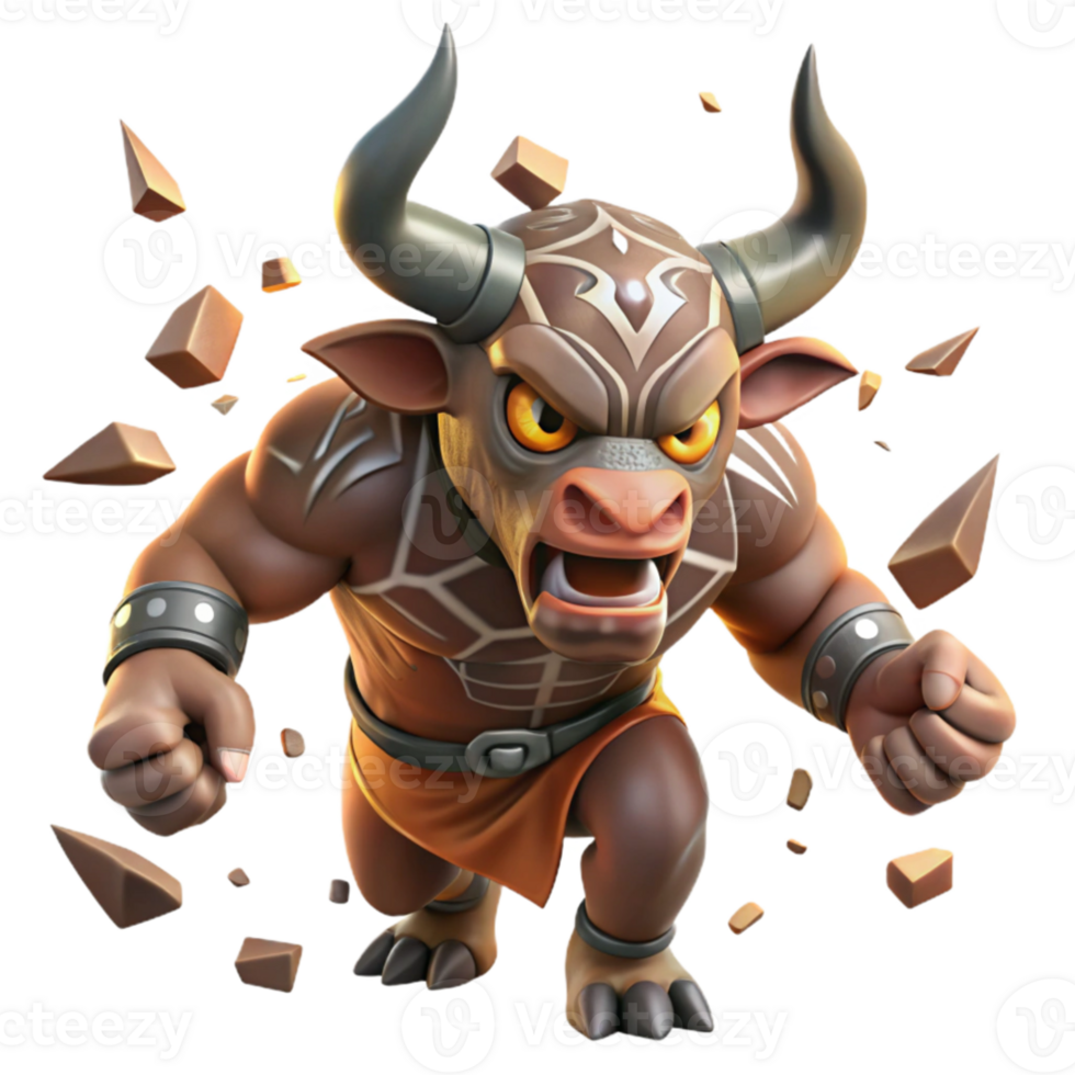 dramatic creative A powerful minotaur, adorned with intricate tribal tattoos, charging through a labyrinth of shattered mirrors, lit by flickering torchlight. Comic book style detailed png