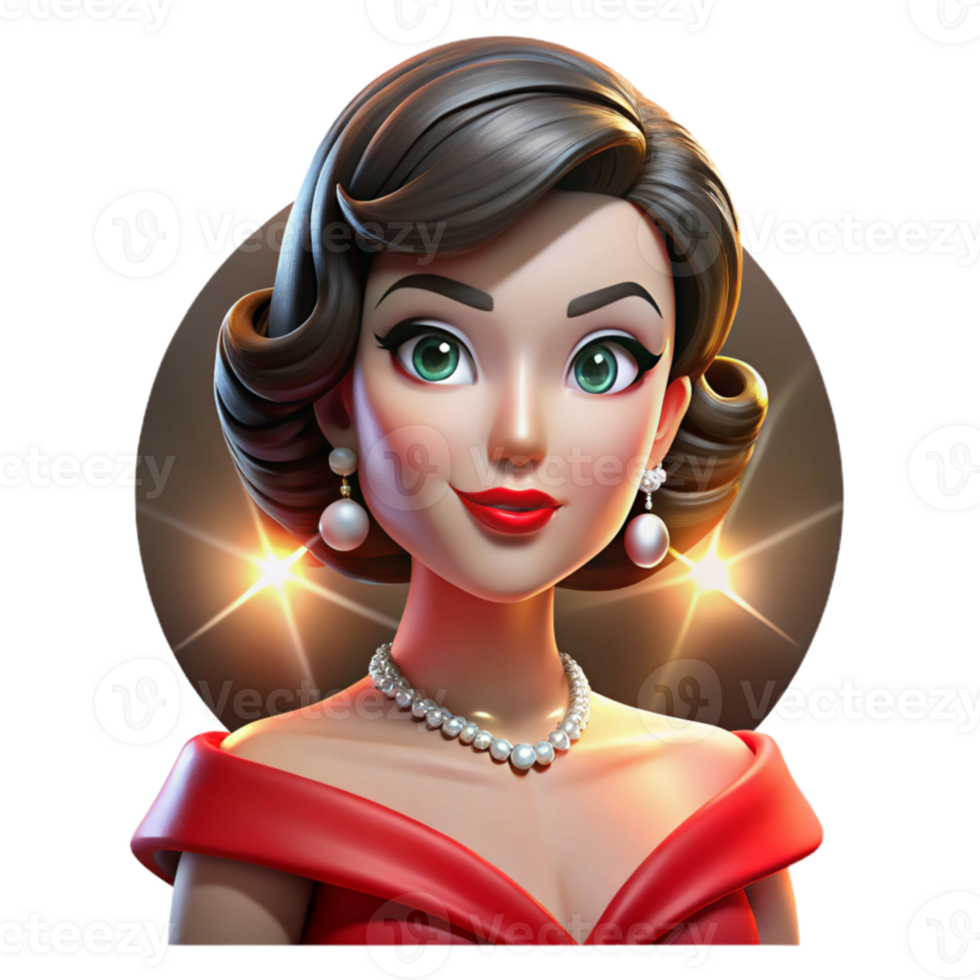 elegant abstract Portrait of a glamorous movie star with diamond earrings and a red lipstick smile, illuminated by Hollywood-style lighting, in a vintage glamour style exclusive png