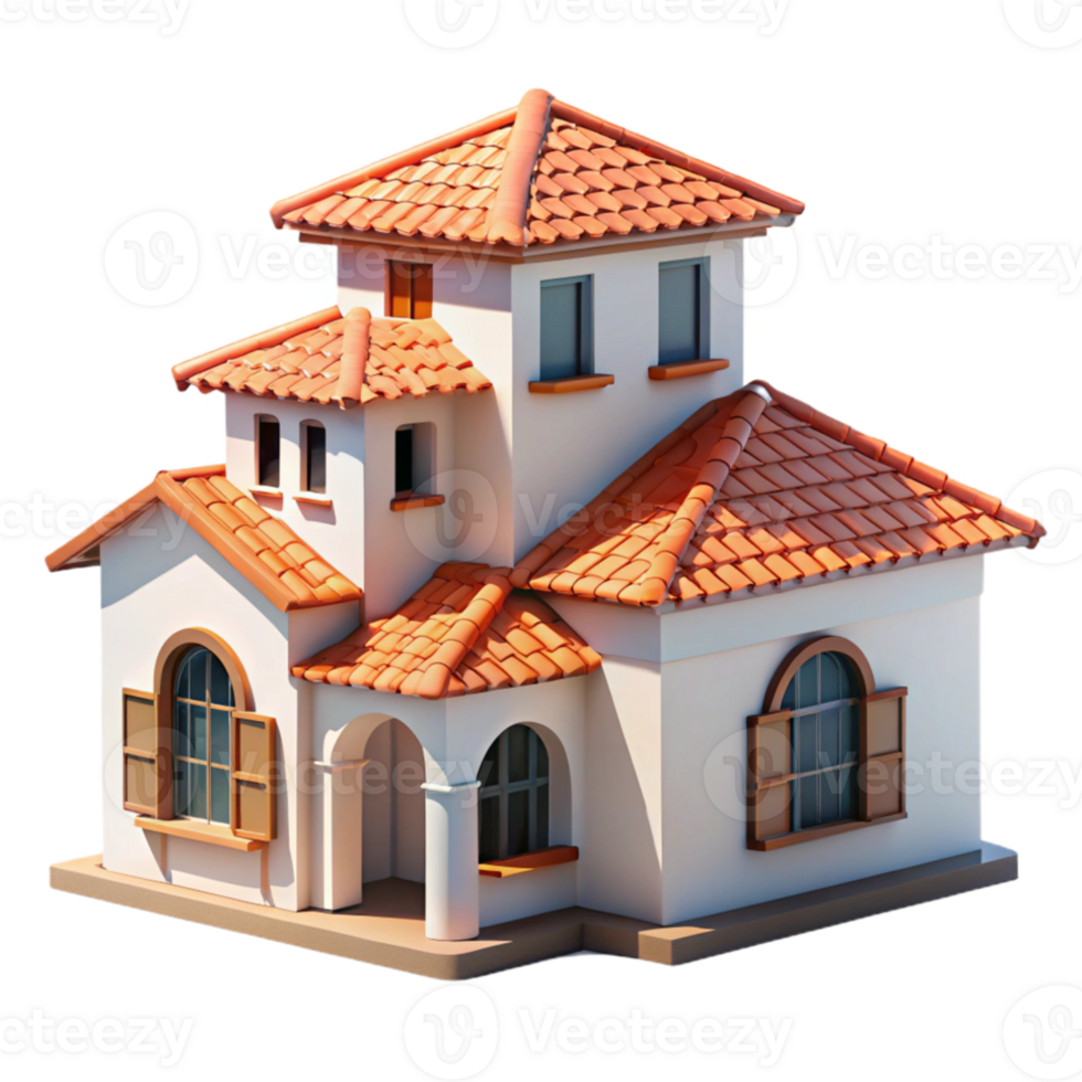 magnificent classic Mediterranean villa, whitewashed walls, terracotta roof, bright sunlight, picturesque style high resolution png