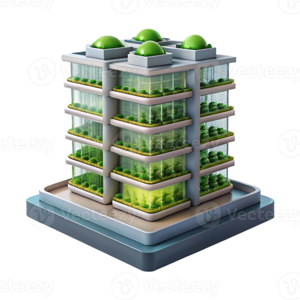 stunning vintage Vertical farm skyscraper, stacked layers of crops, artificial lighting, urban farming, sustainable architecture detailed png
