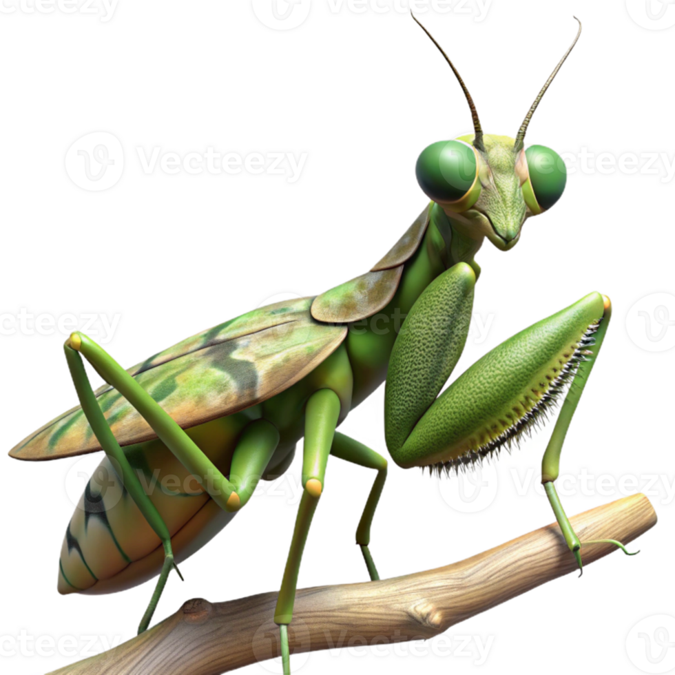 extraordinary minimalist A praying mantis perched on a branch, camouflage, detailed texture high resolution png
