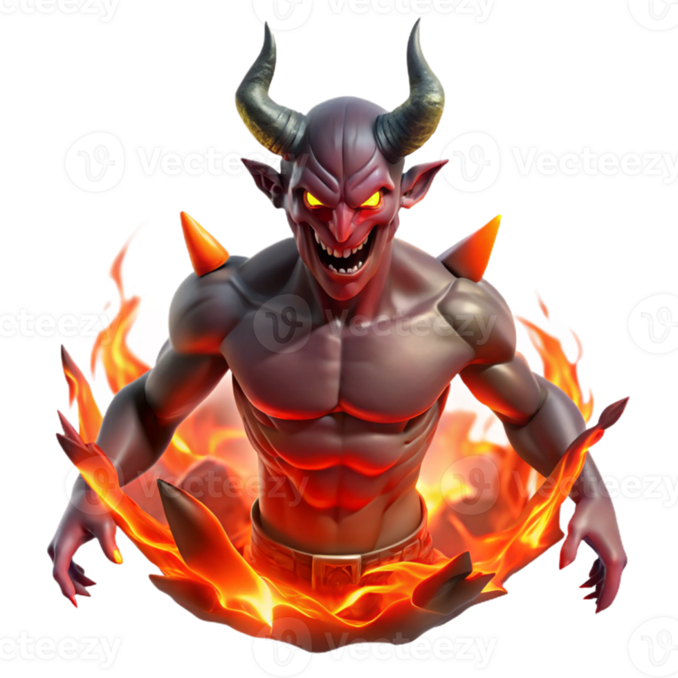 vibrant creative A powerful demon emerging from the underworld, fiery aura, fantasy art professional png