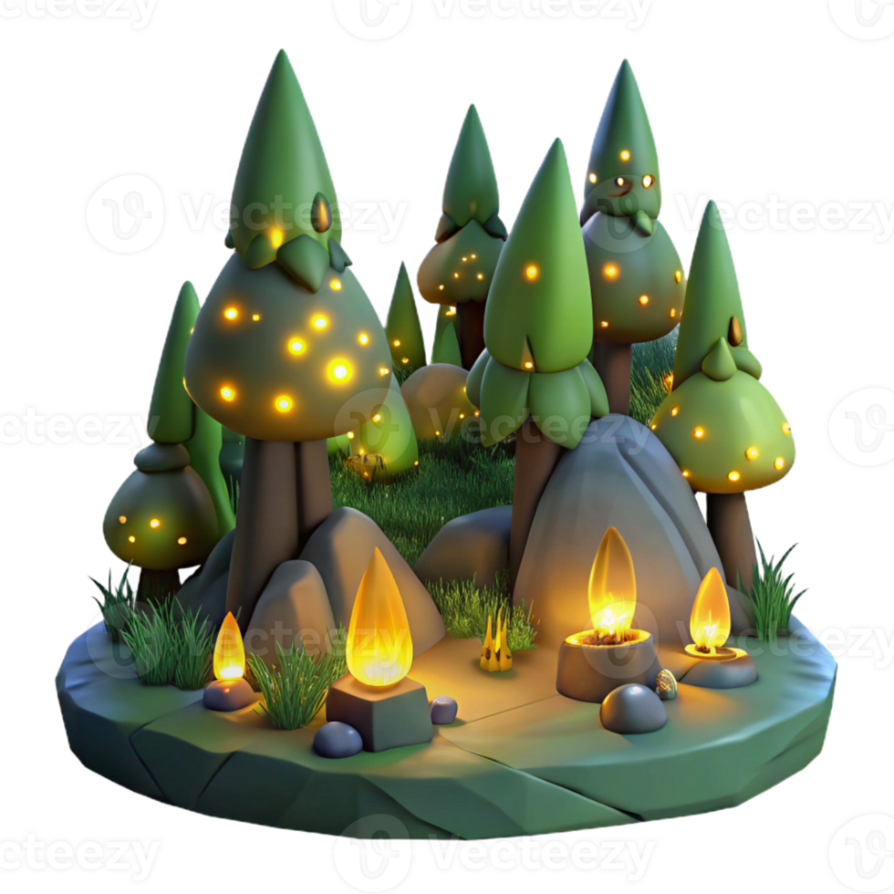 impressive minimalist A group of fireflies illuminating a dark forest, magical lighting, fantasy art style detailed png