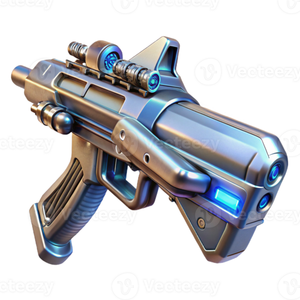 impressive rustic A futuristic weapon, intricate and detailed, floating in zero gravity, metallic and reflective lighting, 3D model render genuine png