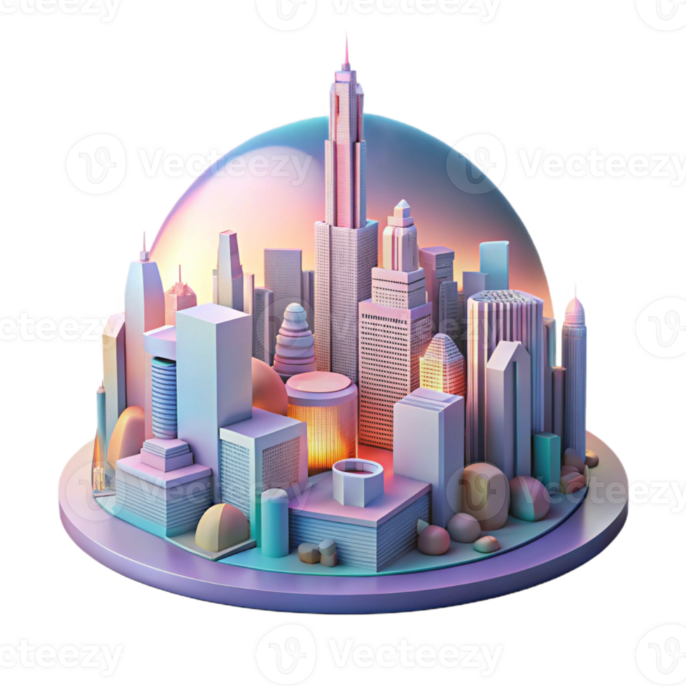 serene traditional A futuristic cityscape at dawn, soft pastel colors, peaceful atmosphere, utopian design premium png