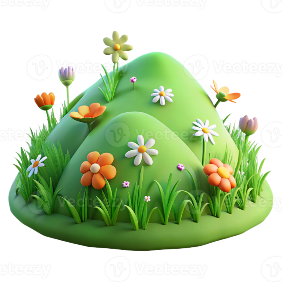extraordinary modern A rolling green hill with wildflowers, spring light, Impressionist painting style detailed png