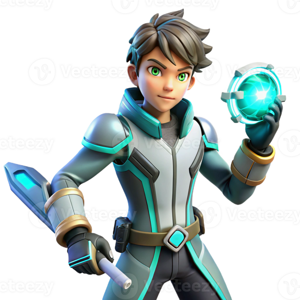 stunning modern A stylish anime boy with a futuristic outfit, holding a glowing weapon, dynamic lighting, cyberpunk anime style, action pose authentic png