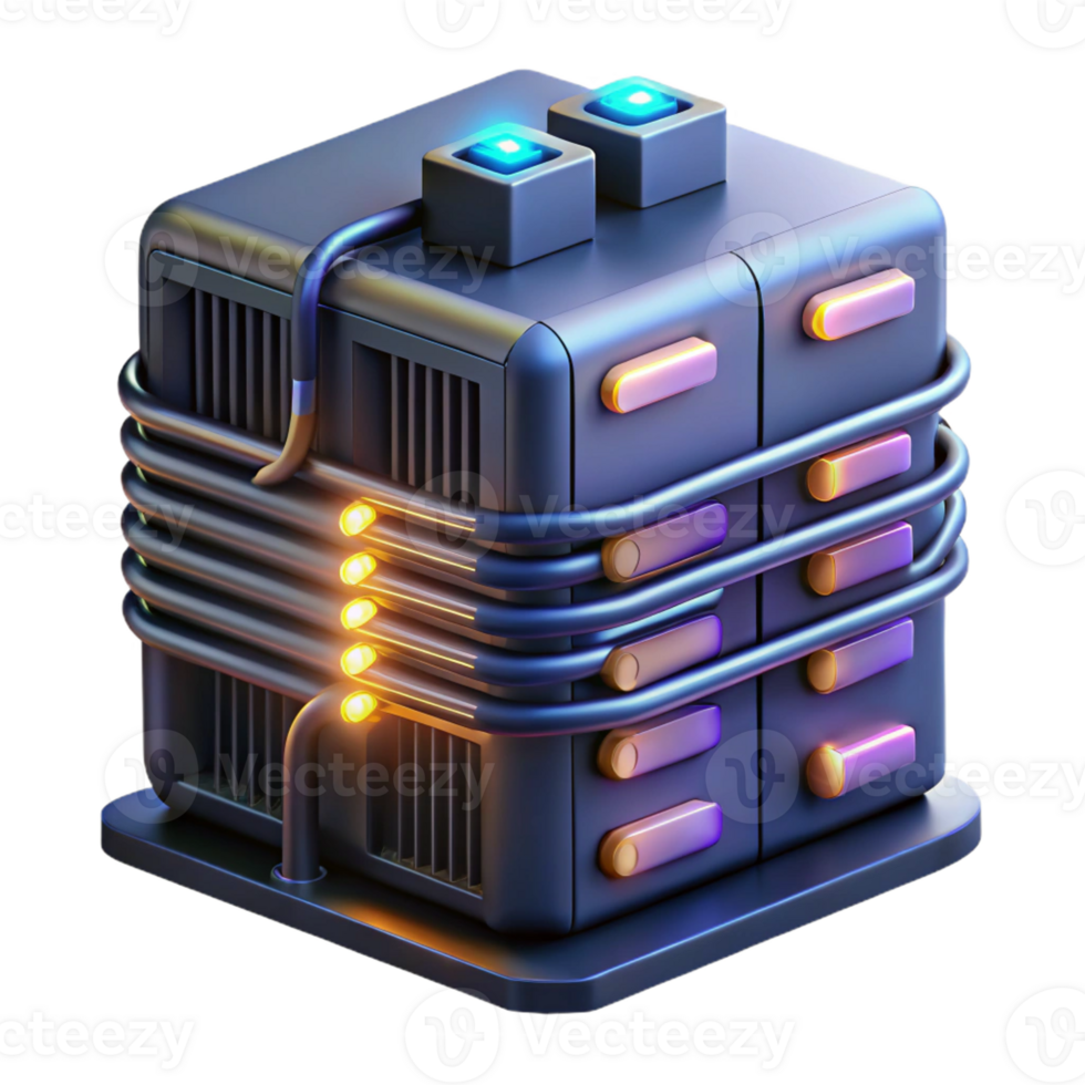 impressive vintage A futuristic server rack with glowing cables and data streams, data center environment, dark, moody lighting original png