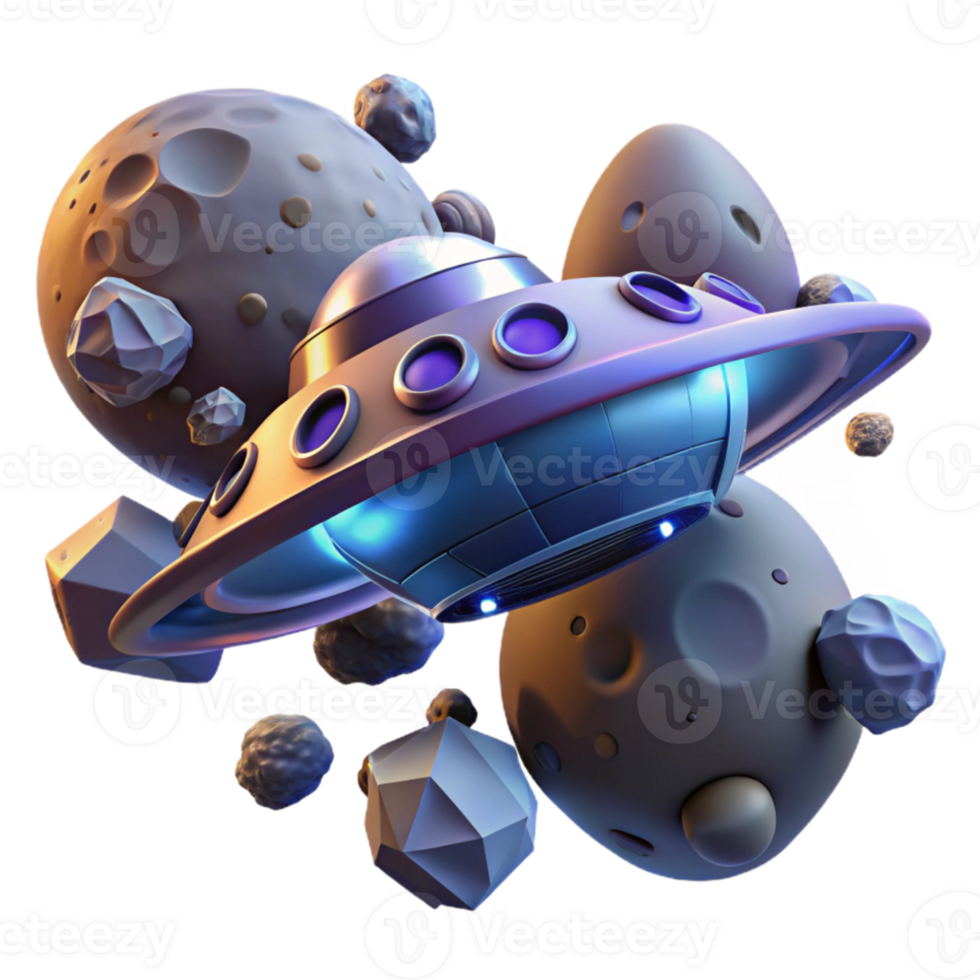 dramatic artistic A spaceship traveling through a field of asteroids, dynamic lighting, perilous, science fiction style premium png