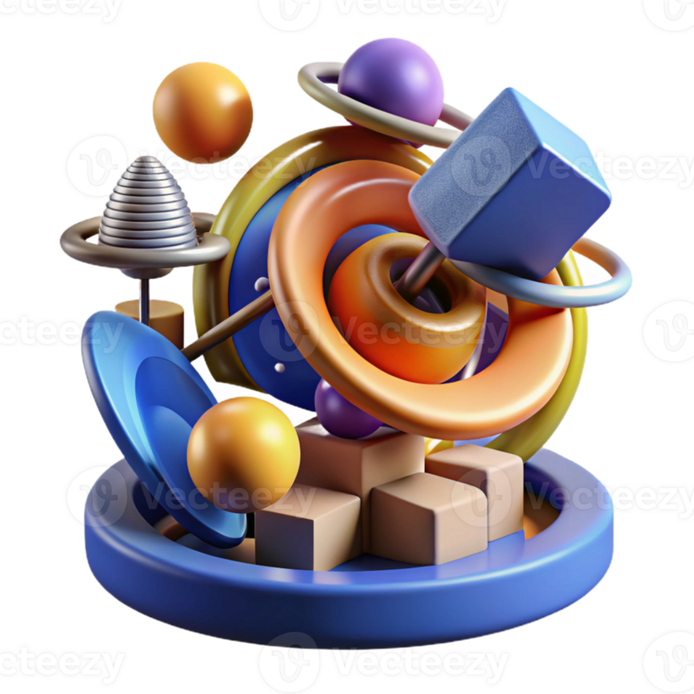stunning artistic Kinetic sculpture building, moving parts, dynamic forms, abstract architecture, digital render, high quality png