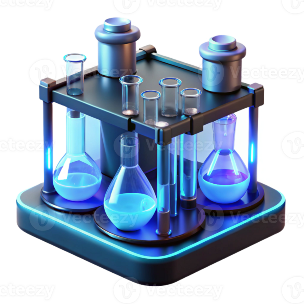 beautiful modern A futuristic laboratory filled with glowing test tubes and beakers, illuminated by cool blue laboratory lighting, in a sterile style high resolution png