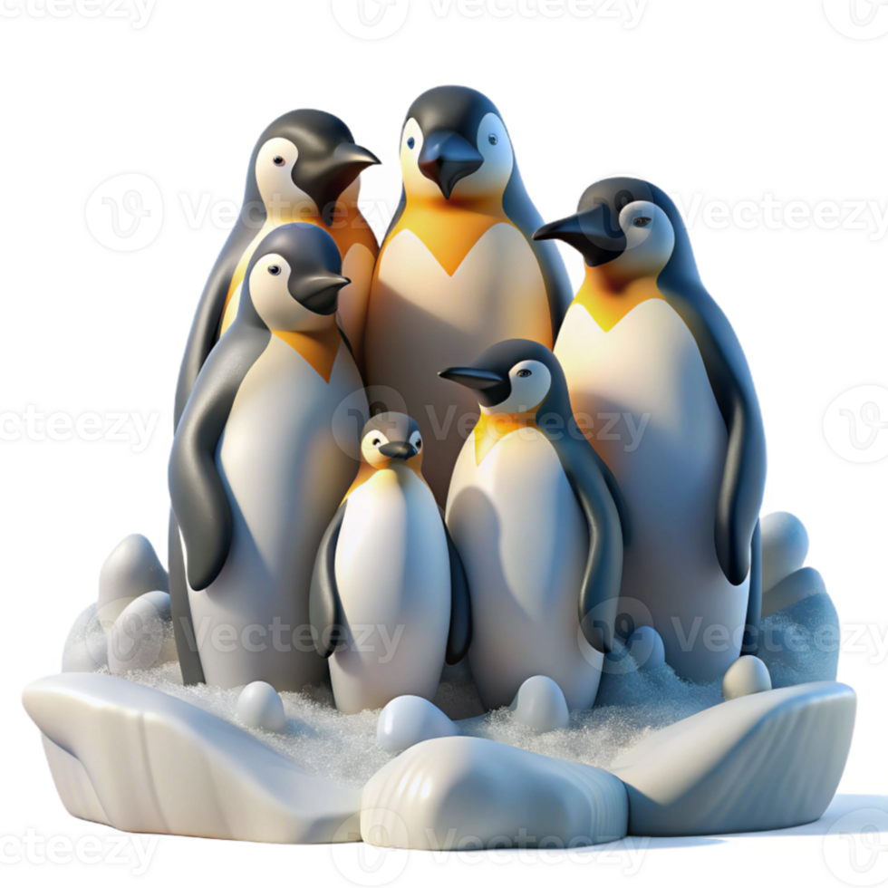 magnificent contemporary A group of emperor penguins huddled together against the Antarctic blizzard, lit by the dim sunlight, photorealistic style exclusive png