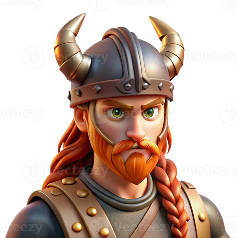 elegant artistic Portrait of a fierce Viking warrior with braided hair, horned helmet, and a battle-ready expression, lit by flickering torchlight 4K png