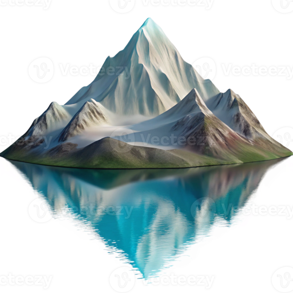 stunning creative Snow-capped mountain peak reflected in a pristine alpine lake, serene, majestic, realistic style, high resolution png