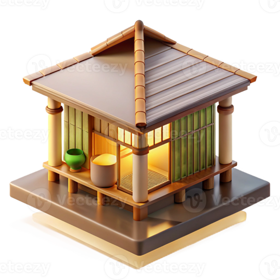 extraordinary creative Japanese tea house made of bamboo and paper, soft natural light, minimalist aesthetic, serene atmosphere high resolution png