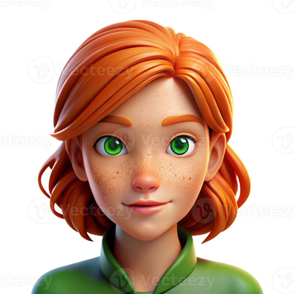 stunning contemporary Portrait of a young woman with fiery red hair, freckles, and piercing green eyes, lit by a soft Rembrandt light, in a hyperrealistic style exclusive png