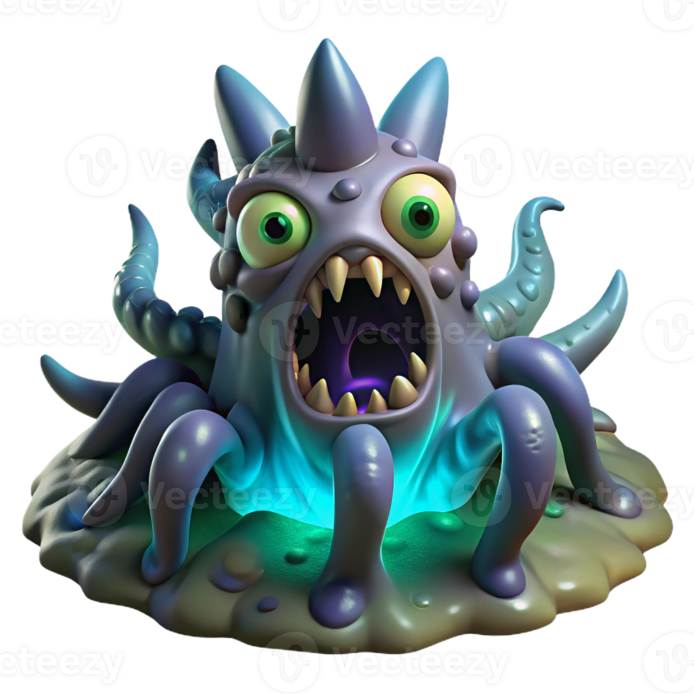 serene vintage A monstrous, tentacled creature emerging from a deep-sea vent, illuminated by bioluminescent organisms, with glowing eyes. Cosmic horror style 4K png