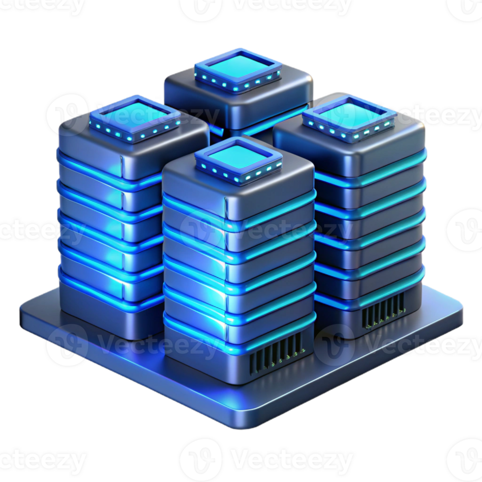 wonderful contemporary A futuristic data center with rows of servers glowing with activity, illuminated by cool blue light, in a photorealistic style authentic png