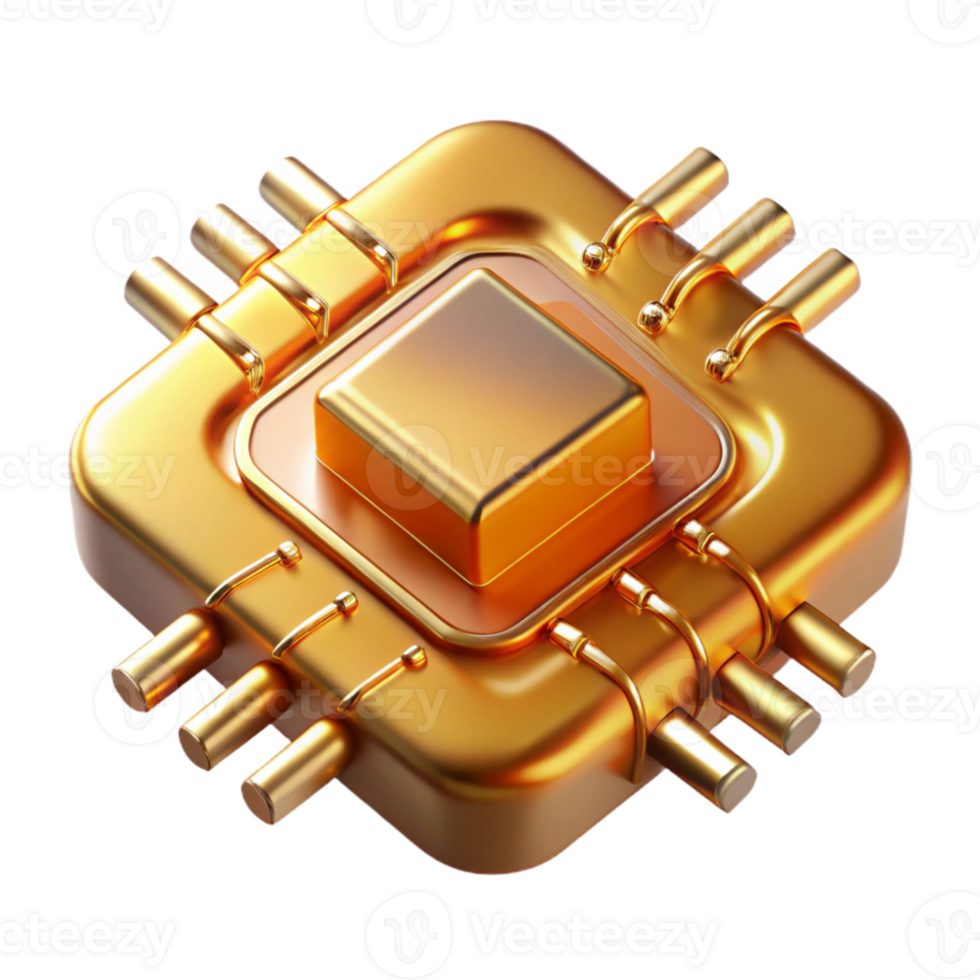 magnificent rustic A close-up of a microchip with intricate circuits, reflecting a golden, warm light. Macro photography, technological style high quality png