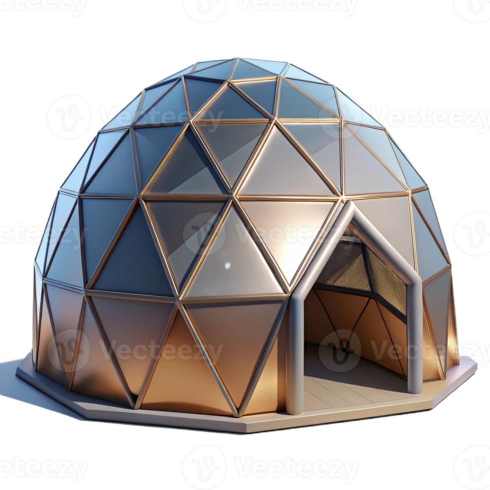 vibrant classic Geodesic dome home, futuristic design, triangular facets, natural light high resolution png