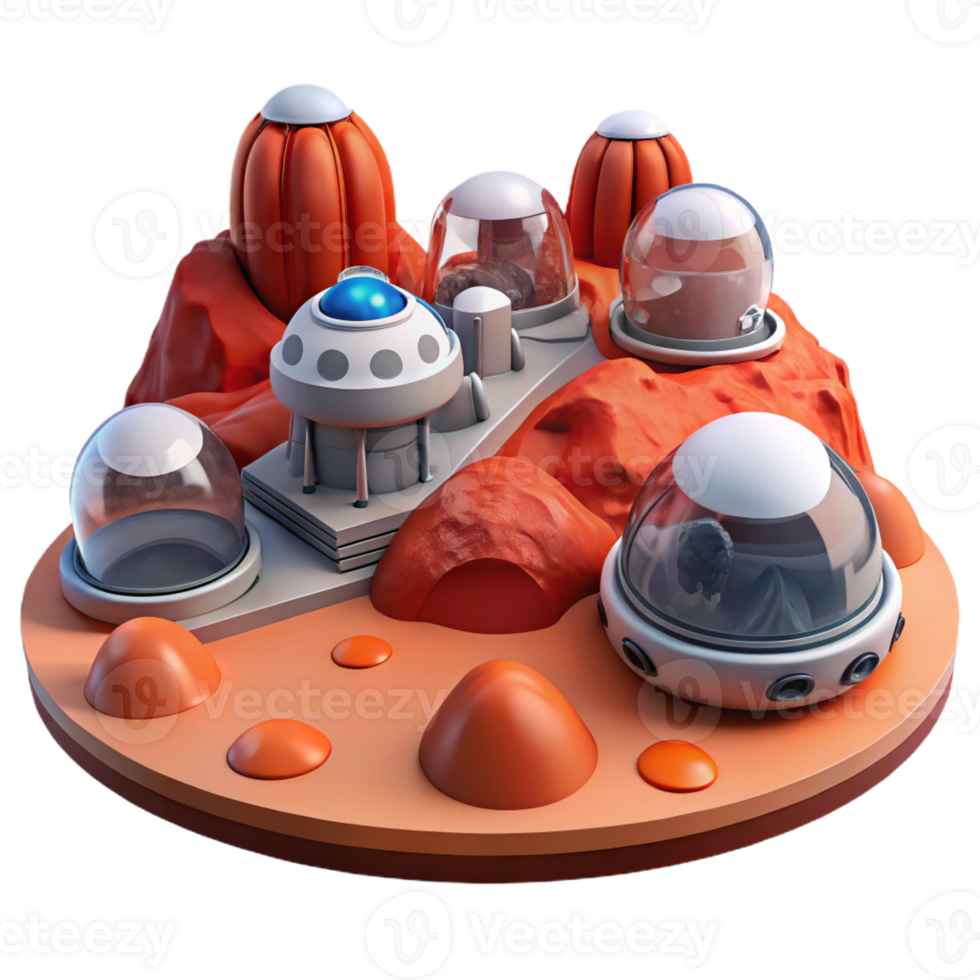 wonderful vintage Mars colony, red dust landscape, futuristic habitats, rovers exploring the terrain genuine png