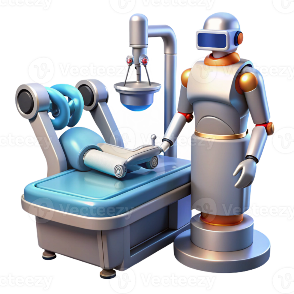 dramatic artistic A futuristic surgical robot performing an operation, precise movements, sterile environment, medical science fiction style high quality png