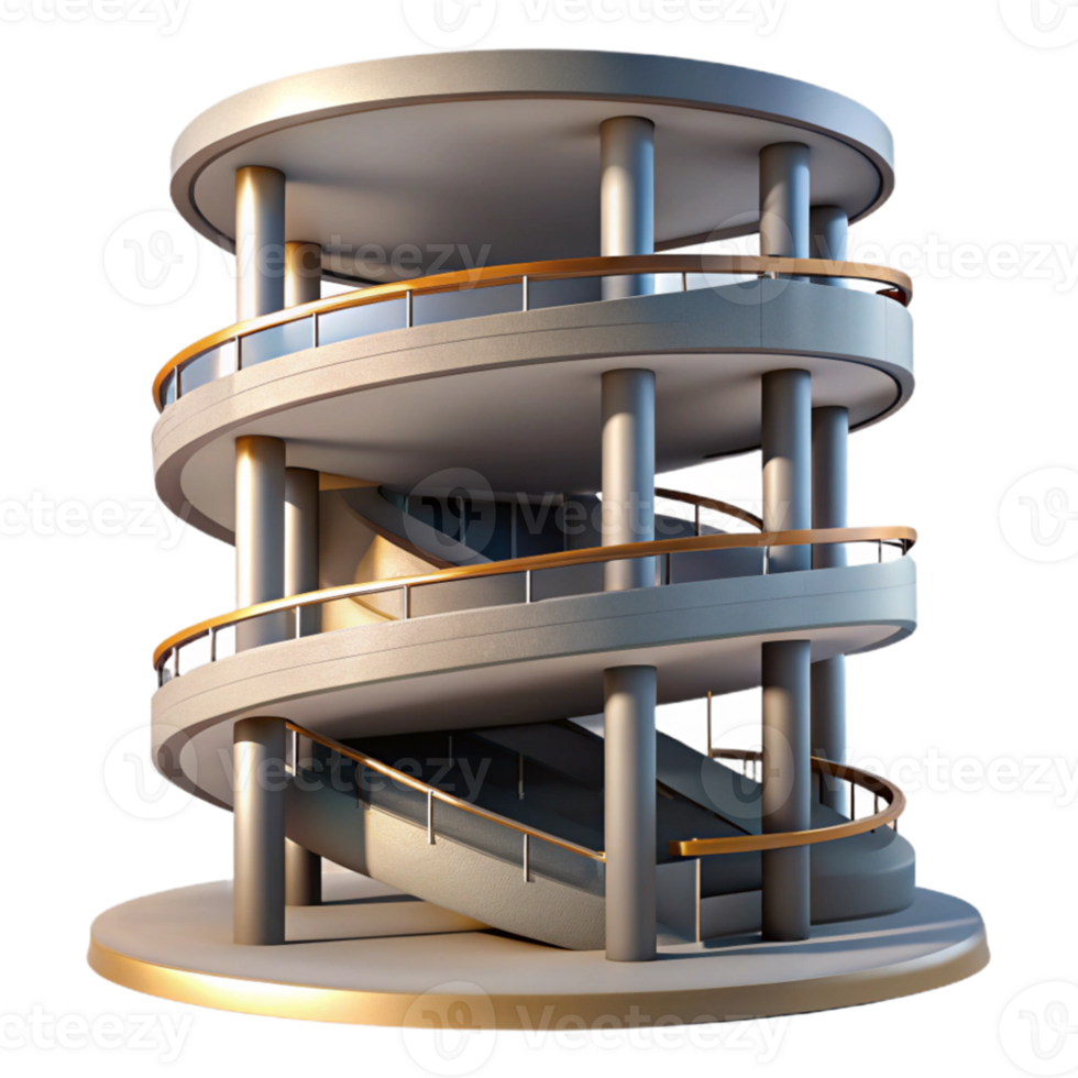 impressive modern Spiral ramp parking garage, continuous upward spiral, concrete structure, daytime lighting, architectural photography high resolution png