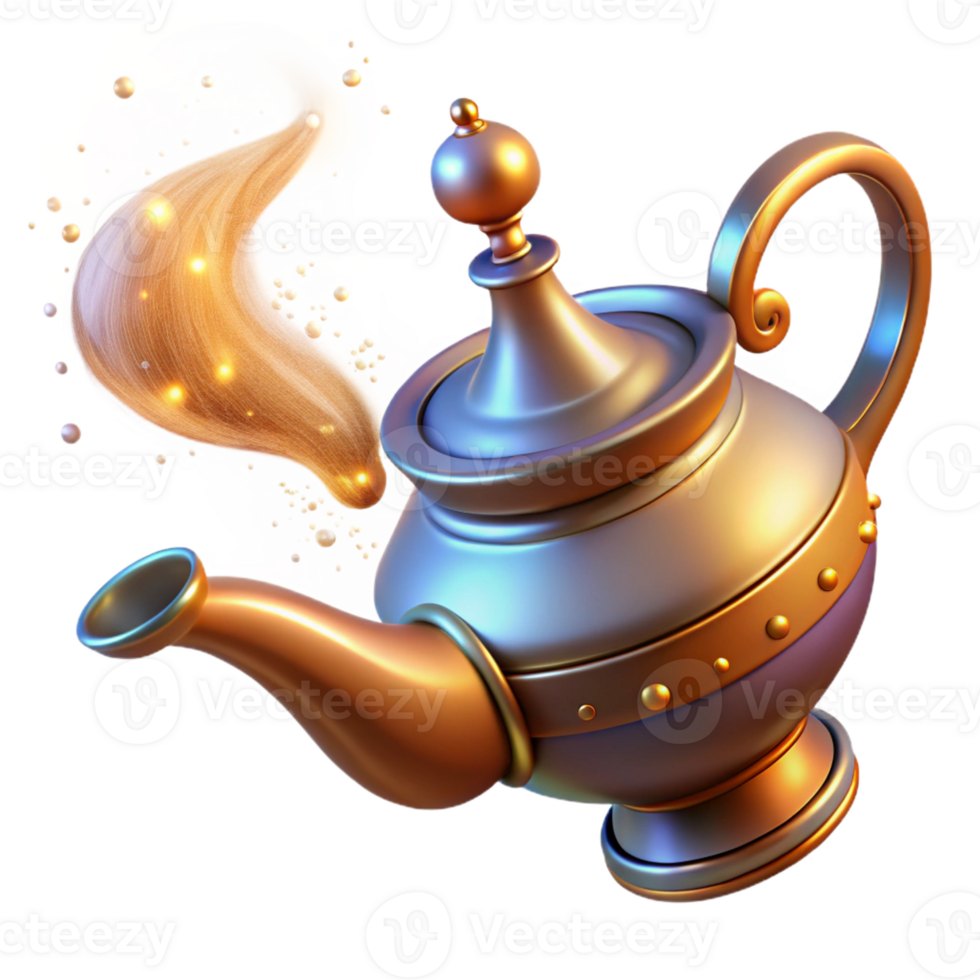 impressive traditional A whimsical teapot, pouring a stream of swirling stardust, lit by warm, inviting light. Steampunk style premium png