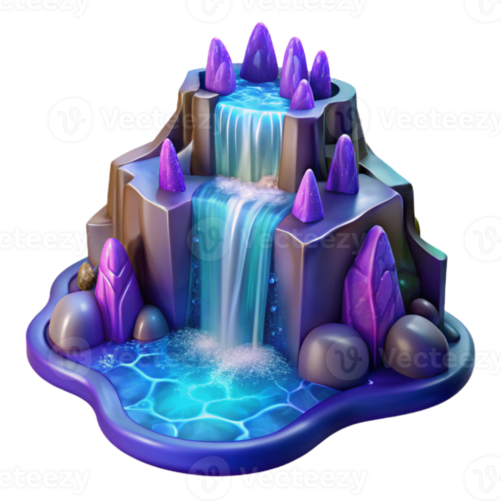 magnificent creative A cascading waterfall transforming into a stream of pure magic, vibrant blues and purples, fantasy art style professional png