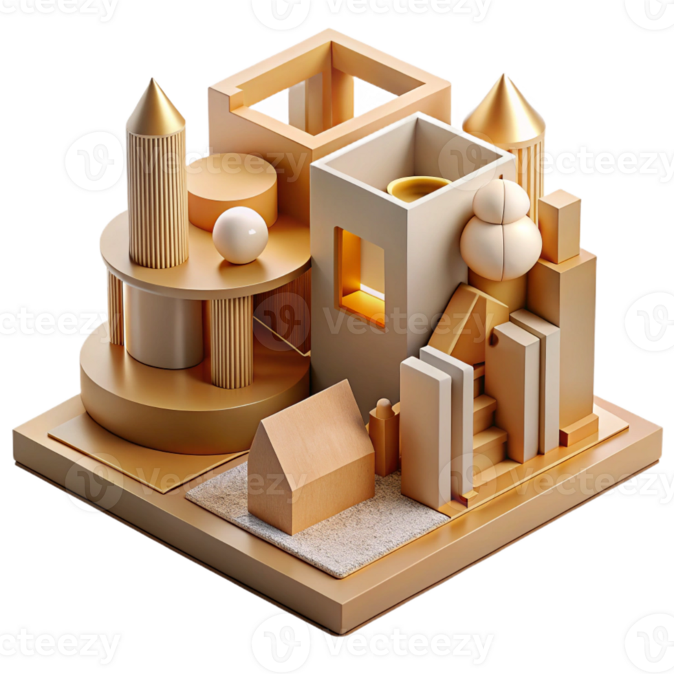 magnificent artistic Conceptual architectural model made of cardboard, abstract forms, experimental design, studio lighting exclusive png