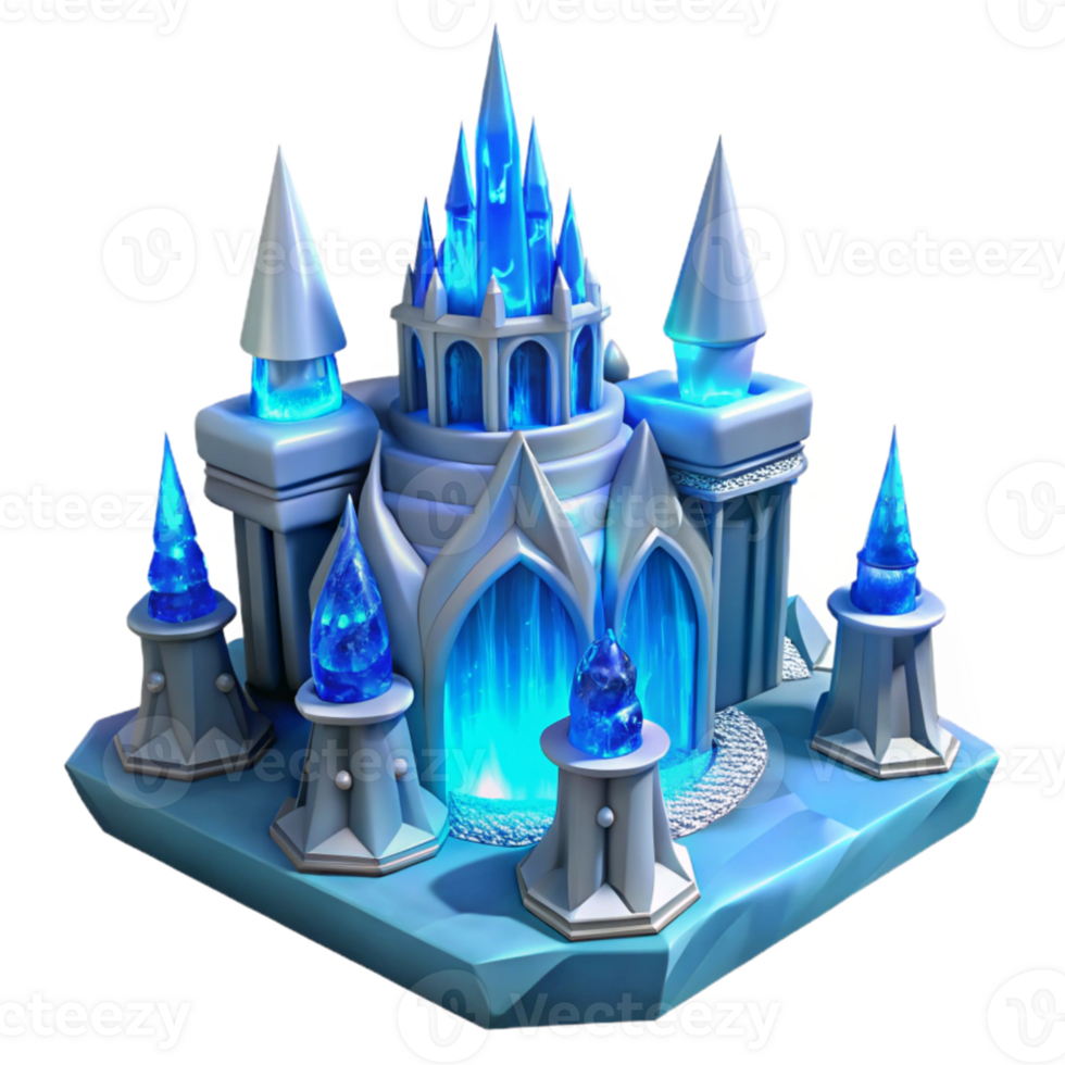 vibrant creative Ice castle, intricate carvings, blue and white lighting, frozen style authentic png