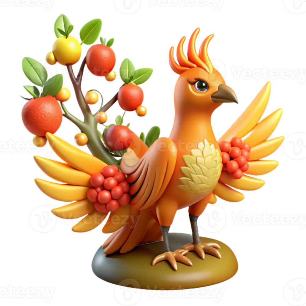 vibrant classic A majestic Slavic firebird Zhar-Ptitsa, with fiery feathers, perched on a blooming apple tree, illuminated by its own radiance. Slavic folklore style professional png