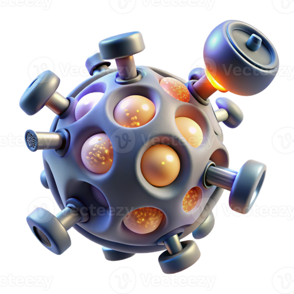 vibrant modern A microscopic view of nanobots repairing damaged cells, illuminated by focused microscope lighting, in a scientific visualization style original png
