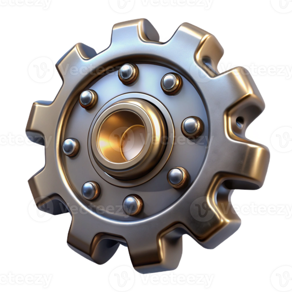 stunning vintage A single steampunk cogwheel, intricately designed with teeth and rivets, metallic and reflective lighting genuine png