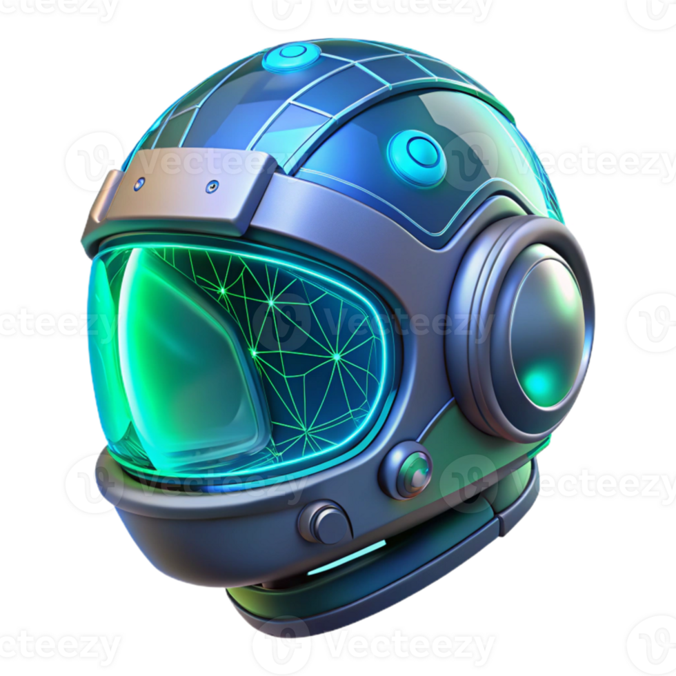 beautiful traditional A transparent, futuristic helmet displaying holographic data, intricate wiring visible, blue and green lighting, cyberpunk style high resolution png