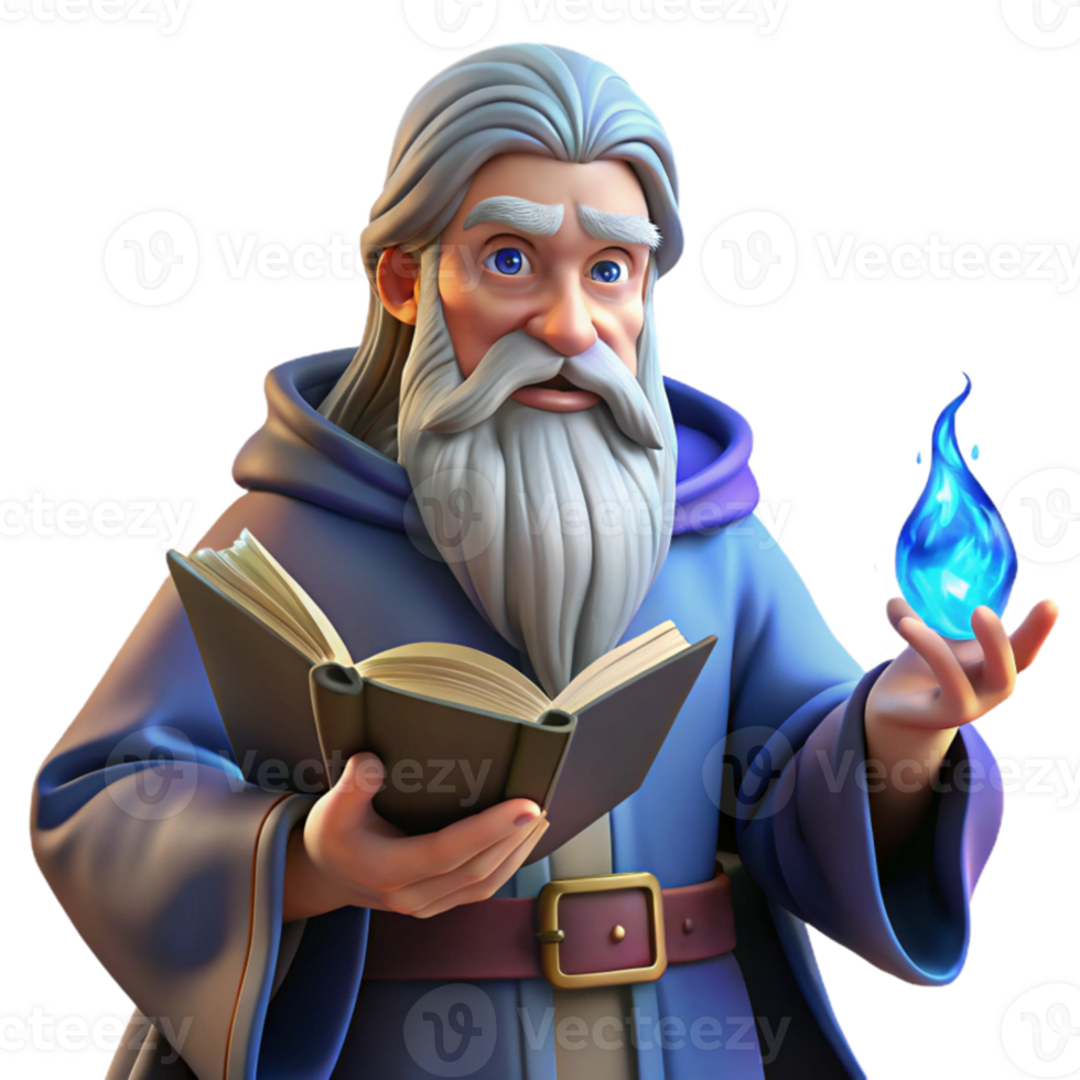 elegant vintage A wise old wizard with a long white beard and twinkling blue eyes, casting a spell with glowing runes, in a dusty library. Renaissance painting style, warm lighting detailed png