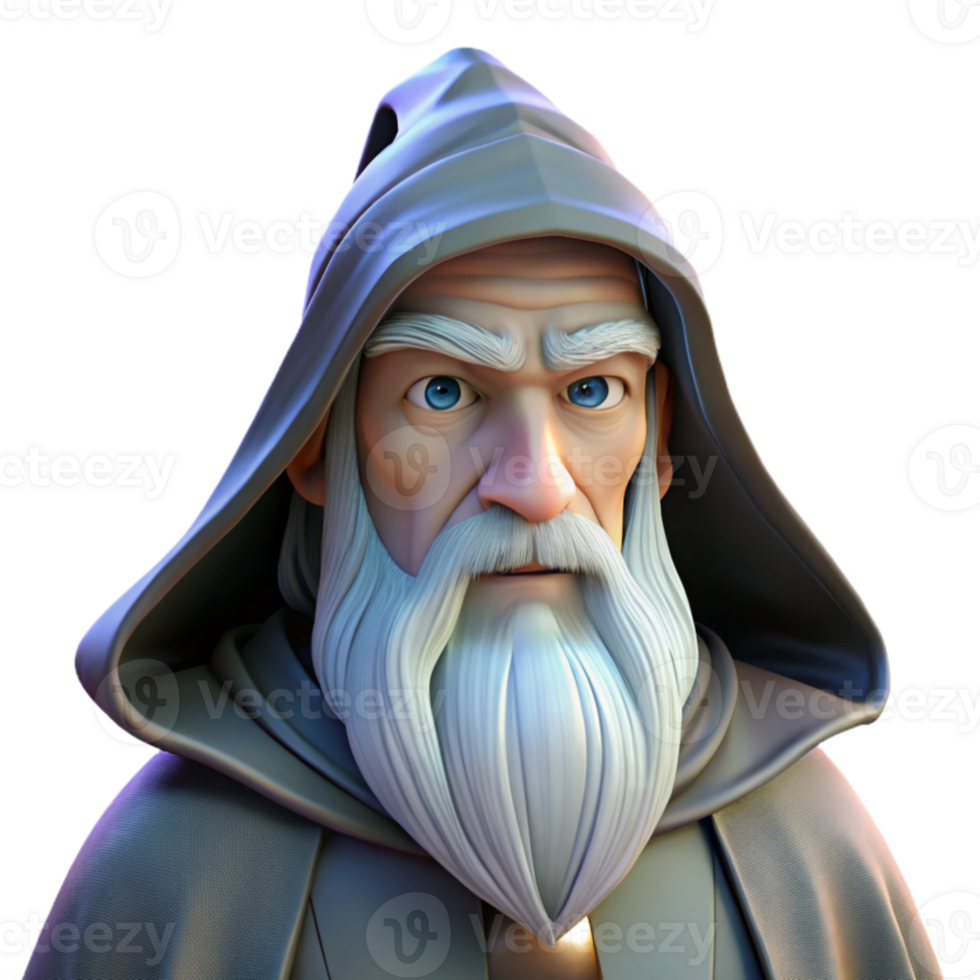 elegant traditional Portrait of a wise old wizard with a long white beard and twinkling eyes, lit by soft, otherworldly light, in a fantasy art style high resolution png