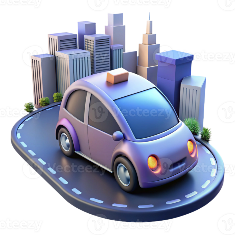 serene classic A self-driving car navigating a city street, futuristic design, realistic style exclusive png
