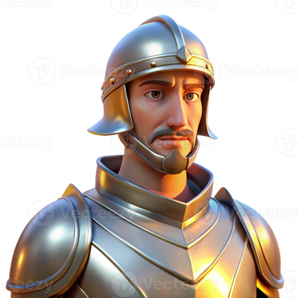 wonderful contemporary Portrait of a noble knight in shining armor, lit by sunlight glinting off metal, medieval art style 4K png