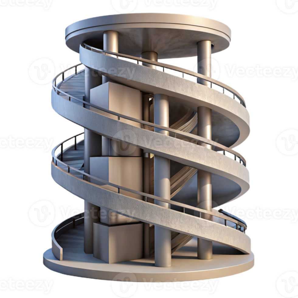 beautiful abstract Spiral ramp parking garage, continuous upward spiral, concrete structure, daytime lighting, architectural photography exclusive png