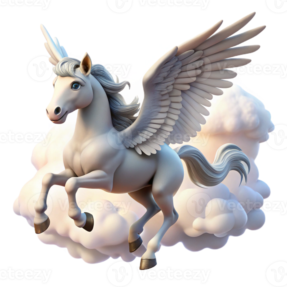 beautiful minimalist A majestic pegasus with feathered wings, soaring through the clouds, bathed in sunlight. Realistic style premium png