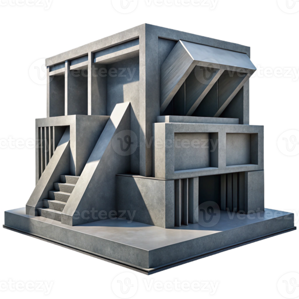 extraordinary rustic A Brutalist concrete library, harsh shadows, strong geometric forms, monochrome, cinematic lighting original png