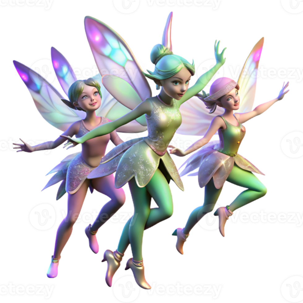beautiful vintage A group of fairies dancing in a moonlit glade, their wings shimmering with iridescent colors. Dreamlike fantasy art style detailed png