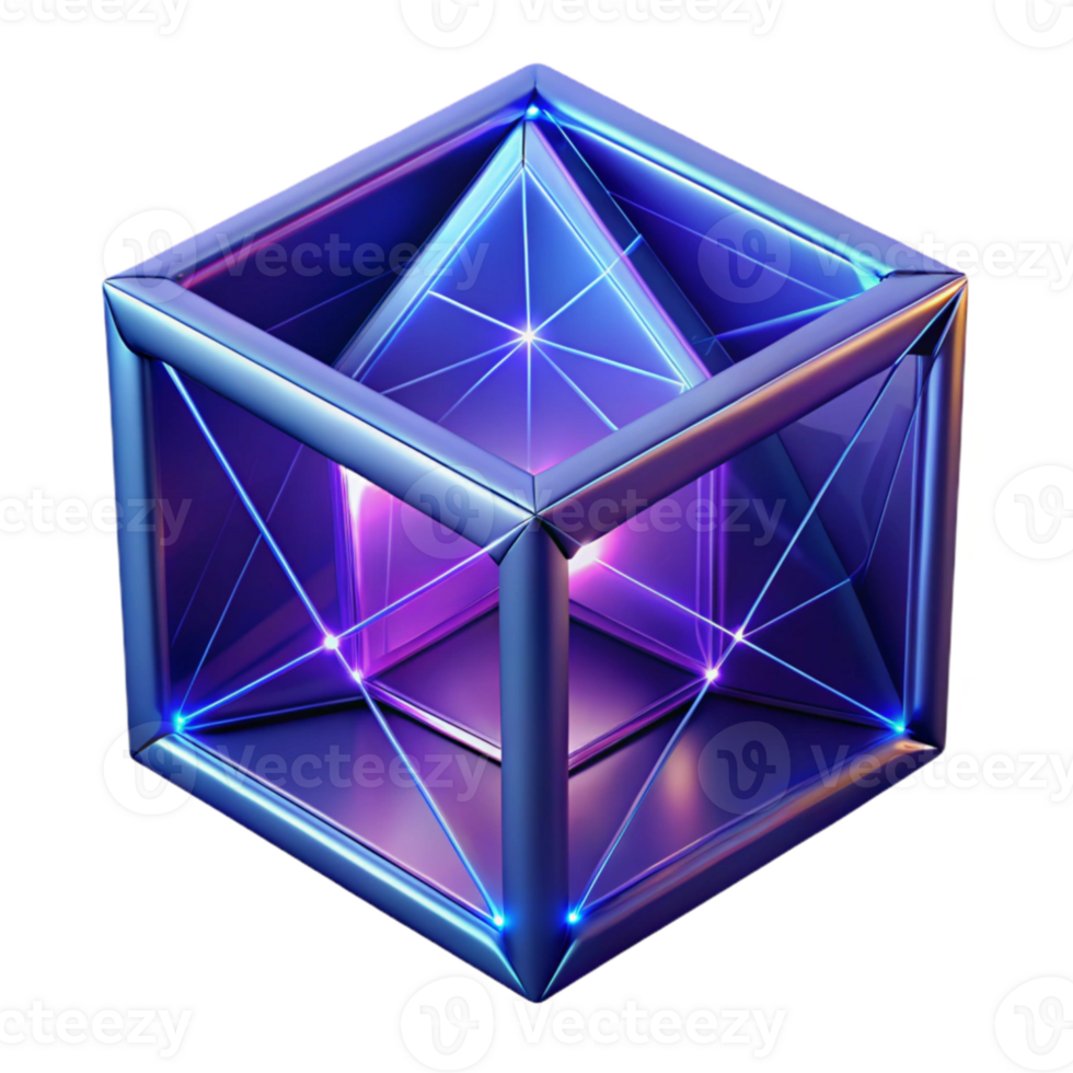 vibrant rustic Fractured geometric shapes in shades of deep violet and electric blue, connected by thin, glowing lines, with dramatic chiaroscuro lighting, in a Cubist style detailed png
