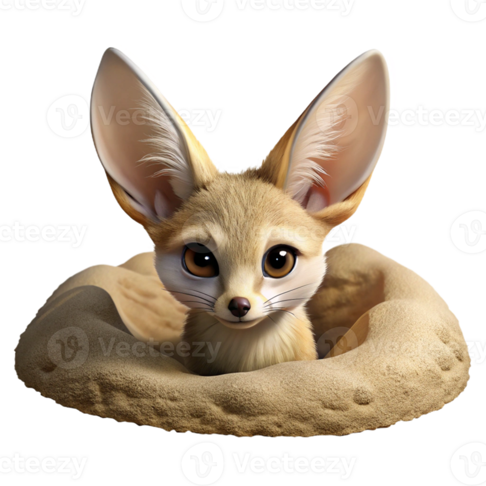 stunning minimalist A curious Fennec fox peering out from its burrow in the desert sand, under the harsh midday sun, in a detailed, wildlife photography style genuine png