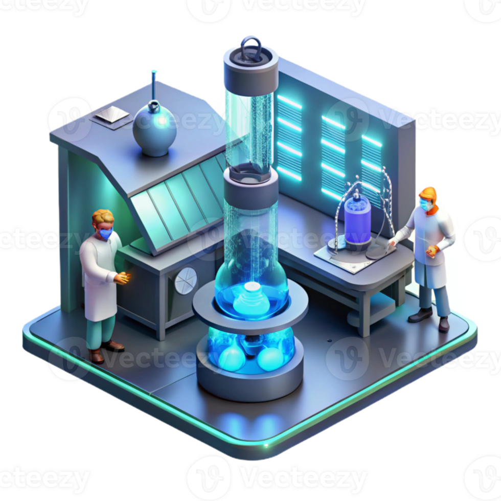 vibrant vintage A futuristic laboratory filled with advanced technology, scientists working in the background, bright and sterile lighting original png
